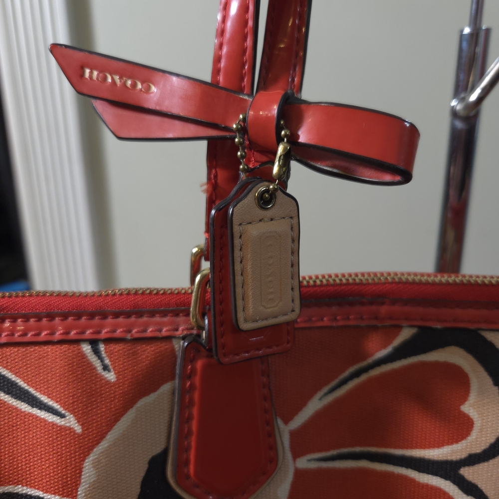 Coach Floral Canvas Tote in Red, Black, Cream - Picture 4 of 9